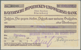 Starnberg, Bayerische Hypotheken- Und Wechselbank, 100 Tsd. Mark, 24.8.1923, Eigenscheck Mit Gestempelter Nominale,... - [11] Lokale Uitgaven