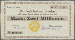 Dresden, Oberpostkasse, 2 Mio. Mark, 29.8.1923, Ränder Ungleichmäßig Geschnitten (Herstellung Oder... - [11] Lokale Uitgaven