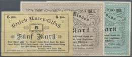 Unter-Elsaß, 5 Mark, Erh. I; 50 Mark, Erh. II-; 100 Mark, Erh. II-, 25.10.1918, 3 Scheine (D) - [11] Local Banknote Issues