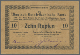 Deutsch Ostafrika: 10 Rupien 1916, Ro.935a, Mehrfach Geknickt, Mit Kleinen Nadellöchern. Erhaltung:... - Deutsch-Ostafrikanische Bank