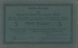 Deutsch Ostafrika: 5 Rupien Interims-Banknote 1916, Ro.933f Mit Abgerundeten Ecken Und Winzigen Einrissen Am Oberen... - Deutsch-Ostafrikanische Bank