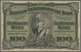 Deutsch Ostafrika: 100 Rupien 1905, Ro.903b In Gebrauchter Erhaltung Mit Kleinen Stockflecken,  An Den Rändern... - Deutsch-Ostafrikanische Bank