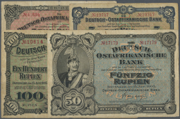 Deutsch-Ostafrika: Set Mit 4 Banknoten 5, 10, 50 Und 100 Rupien 1905, Ro.900-902d, 903b In Stärker Gebrauchter... - Deutsch-Ostafrikanische Bank