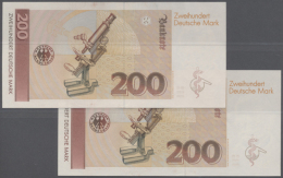 Bundesrepublik: 2 X 200 DM 1989, Ro.295a Mit Fortlaufender Seriennummer AA1587359L5 Und -360L6, Beide In... - Andere & Zonder Classificatie