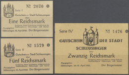 Schleusingen, Stadt, 1, 5, 20 Reichsmark, 10.4.1945, Erh. I, 3 Scheine (D) - Autres & Non Classés