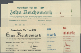 Nürtingen, Kreisverband, 1, 2, 5, 10, 20, 50 RM, 10.4.1945, Ohne Entwertungsstempel !, Erh. I, Total 6 Scheine... - Other & Unclassified