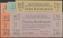 Miltenberg, Landkreise Marktheidenfeld, Miltenberg Und Obernburg; 1, 5, 10, 20, 50 Reichsmark, 15.4.1945, Erh. I,... - Autres & Non Classés