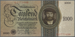 1000 Reichsmark 1924 Holbein-Serie R/ A, Ro.172a, Sauberer, Leicht Gebaruchter Erhaltung Mit 3 Mittelknicken.... - Andere & Zonder Classificatie