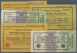 Lot Mit 5 Banknoten Wertbeständiges Notgeld 1923, Dabei 2 X 0,42 Mark Gold = 1/10 Dollar 1923 Ro.142a,b, Sowie... - Autres & Non Classés