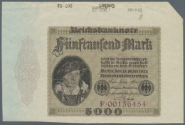 5000 Mark 1923 Mit Randstück Des Bogens, Ro.86 Mit Leichten Falten Am Oberen Rand Und Flecken Am Rechten Rand... - Autres & Non Classés
