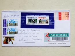 Cover Sent From Netherlands To Lithuania 2001 Registered M/s Wrijwilligers Atm Machine Stamp - Covers & Documents