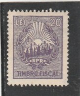 #198   REVENUE STAMP, R.P.R. COAT OF ARMS, 20 LEI, MNH**,ONE STAMP,  ROMANIA. - Steuermarken