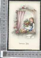 CP BONNE FETE /  ILLUSTRATION DE LORE HUMMEL / ENFANT PETITE FILLE ASSISE SUR REBORD DE FENÊTRE OISEAUX FLEURS CADEAU - Hummel