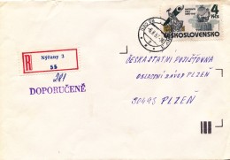 K9191 - Czechoslovakia (1987) 330 28 Nyrany 3 (R-letter) Tariff: 4 Kcs (stamp: 4 Kcs - Shifted Horizontal Perforation!) - Abarten Und Kuriositäten