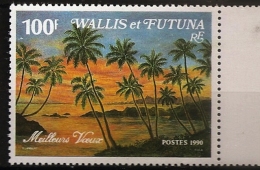 Wallis & Futuna 1990 N° 404A ** Meilleurs Vœux, Nouvelle Année, Nouvel An, Paysage, Palmier, Coucher De Soleil, Mer - Ongebruikt