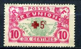 RARE 10 DIX CENTIMES REUNION 1907 MAP OVERPRINT 5C RED CROSS MINT/NEUF STAMP TIMBRE NO OTHER HERE - Nuovi