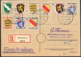 GERMAN - FRANCE ZONE - ARMS - Einschreib/Recomm - PIRMASENS - 1947 - Altri & Non Classificati