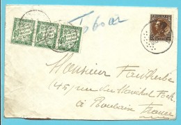 402 Op Brief Stempel HOUYET Naar Roubaix (France) , Getaxeerd (taxe) Met 3x 60c - 1934-1935 Leopoldo III