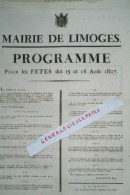 87 -LIMOGES -AFFICHE MAIRIE-PROGRAMME FETES 15 -16 AOUT 1807-FETE SAINT NAPOLEON -NAISSANCE AUGUSTE EMPEREUR-NOUALHIER - Documenti Storici