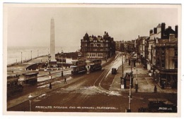 RB 1123 -  Early Real Photo Postcard - Trams On Princess Parade With Memorial & Hotel Metropole - Blackpool Lancashi - Blackpool