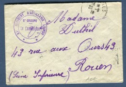 France - Cachet Du 82 ème Régiment D 'artillerie Lourde Sur Enveloppe En Franchise En 1916 Pour Rouen  Réf O 26 - WW I