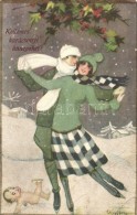 T3 'Kellemes Karácsonyi ünnepeket' / Christmas Greeting Postcard, Italian Art Postcard, Ice Skating... - Unclassified