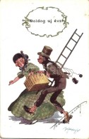 T3 'Boldog Új Évet!' / New Year's Greeting Card, Chimney Sweeper, Lady, Humour, B. K. W. I. 2503-1 S:... - Non Classés