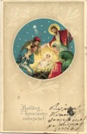 T3 'Boldog Karácsonyi Ünnepeket!' / Christmas Greeting Card, The Birth Of Jesus Christ, Decorated Litho... - Non Classés