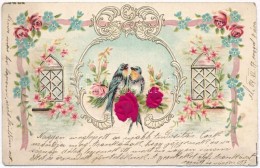 T3 Birds, Flowers, Silk Card, Floral Emb. Litho (kis Szakadás / Small Tear) - Non Classés