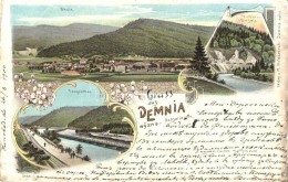 * T3/T4 Demnia Wyzna (Demnia), General View, River, Carpathian Ukraine, Verlag V. M. Wolaszezak Floral Art Nouveau... - Unclassified