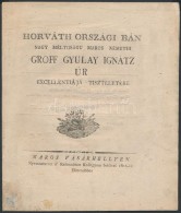 1806 Marosvásárhely, Horvátországi Bán Nagyméltóságú... - Non Classés