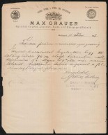 1888 Bp., Max Grauer Spiritus En Gros, Liqueur-, Rum- Und Essigspirit-Fabrik Fejléces Levele A... - Unclassified