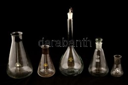 Laboratóriumi üvegek (7db), Jelzett (Turdaterm)  és Fém Kanál ( 2db), M:8-30 Cm - Verre & Cristal