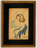 Vaszary Jelzéssel: NÅ‘i Portré. Akvarell, Papír, üvegezett Keretben, 30×18 Cm - Other & Unclassified