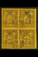 GUADALOUPE 1891 35c Violet Black On Orange, Yv 56, Superb Used Block Of 4 With 2 Neat "Guadeloupe 10 Juin 91 Basse... - Sonstige & Ohne Zuordnung