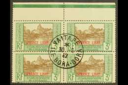 FRENCH OCEANIC SETTLEMENTS 1941 3fr Green Moorea Bay, Ovptd "France Libre" In Red, Yv 140, Superb Top Margin Block... - Other & Unclassified