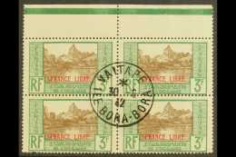 FRENCH OCEANIC SETTLEMENTS 1941 3fr Green Moorea Bay, Ovptd "France Libre" In Red, Yv 140, Superb Top Margin Block... - Sonstige & Ohne Zuordnung