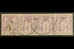 1884 5fr Violet On Lilac, Yv 95, Superb Used Strip Of 4, With Fabulous Fresh Colour, Full Perfs & Pretty Cds... - Other & Unclassified