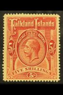 1912-28 5s Deep Rose-red, SG 67, Mint, Toned Gum. For More Images, Please Visit... - Falklandeilanden