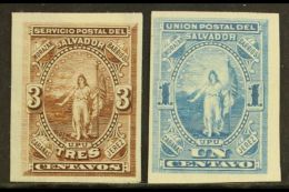 IMPERF PROOFS 1887-89 Imperf Proofs, Inc 1887-88  UPU 3c Brown (as SG 18) & 1889 UPU 1c Blue (as SG 22).... - El Salvador