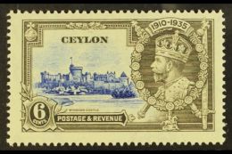 1935 6c Ultramarine & Grey Jubilee DOT TO LEFT OF CHAPEL Variety, SG 379g, Very Fine Mint. For More Images,... - Ceylon (...-1947)