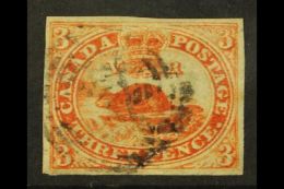 1852 3d Orange- Red On Thin Paper Imperf, Unitrade 4d, Used With 4 Balanced Margins. For More Images, Please Visit... - Autres & Non Classés