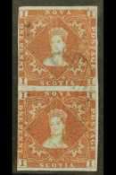 1851-60 1d Red- Brown Imperf, SG 1, Used VERTICAL PAIR With 4 Small / Close Margins Leaving The Design Clear, The... - Autres & Non Classés