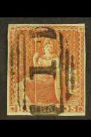 1852 (4d) Brownish Red On Blued Paper, SG 5, Superb Used With Complete Central Barred "1" Cancel, Clear Margins... - Barbados (...-1966)