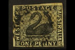 WESTERN AUSTRALIA 1854 1d Black Imperf, SG 1, Fine Used, Four Margins, Tiny Corner Crease. For More Images, Please... - Sonstige & Ohne Zuordnung