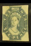 TASMANIA 1860-67 6d Dull Slate-grey, SG 44, Crisp Unused No Gum Example Just Brushing Design At Left. A Lovely... - Other & Unclassified