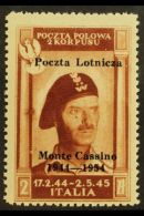 WWII ITALY POLISH CORPS 1954 2z Red Brown 10th Anniversary Of Cassino Airmail, Sass 1, Very Fine NHM. Cat... - Sin Clasificación