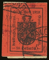 WWI - ITALY MERANO LOCALS 1918 10h Black On Deep Red, Sassone 9, Very Fine Used With 4 Large Margins &... - Sin Clasificación