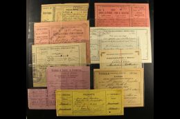 RAILWAY PARCEL RECEIPT CARDS. 1885-1907 Interesting All Different Group Of Used Printed Freibillets/Freikartes,... - Autres & Non Classés