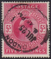 1911-13 5s Carmine, Somerset House Printing, SG 318, Fine Used. For More Images, Please Visit... - Unclassified